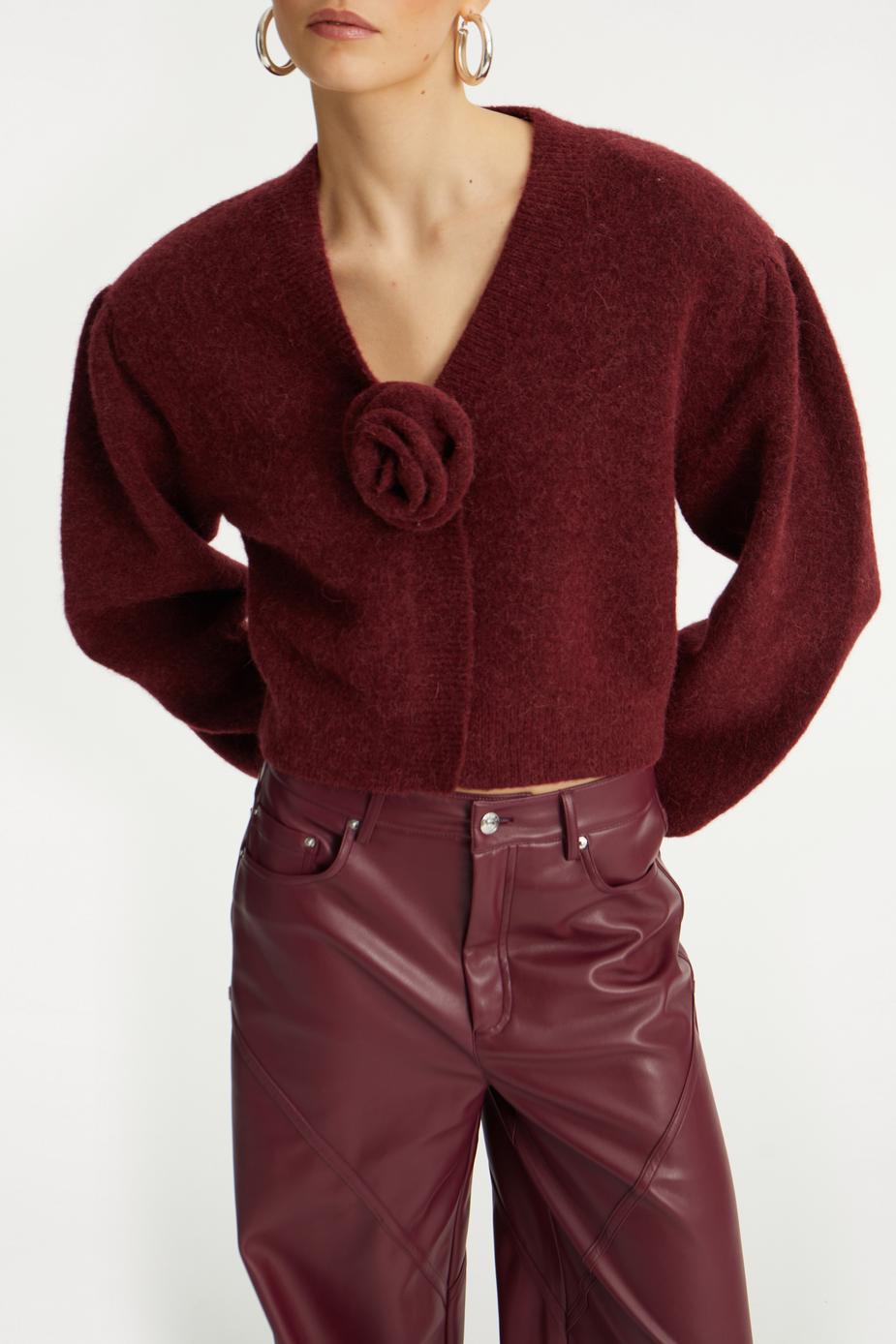 Knit Puffsleeve Cardigan Zinfandel