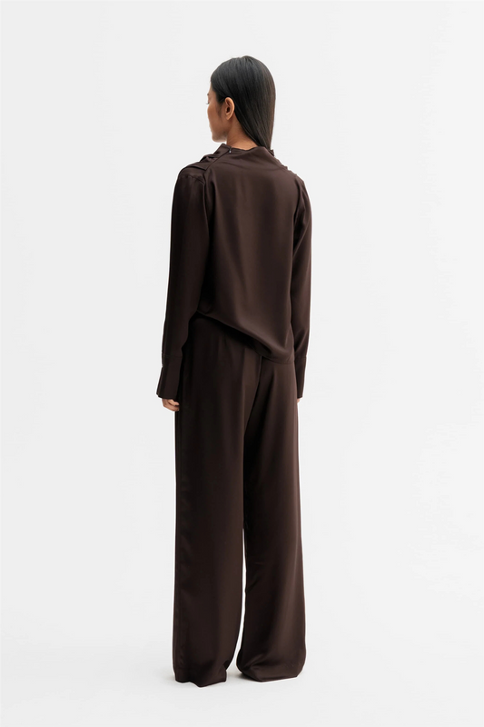 Mila Satin Trousers Dark Brown