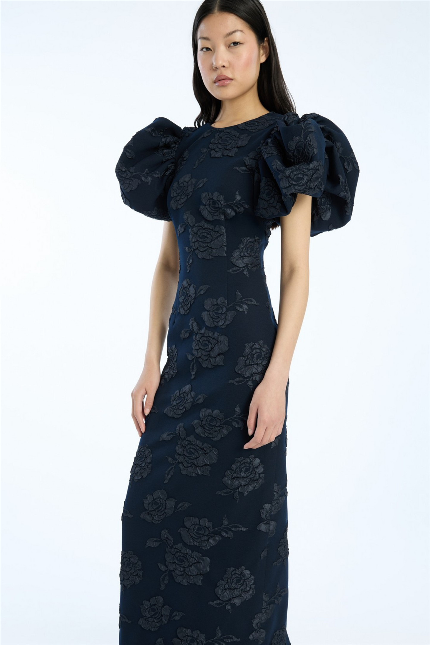 Jacquard Midi Puff Dress Sky Captain (Dark Blue)