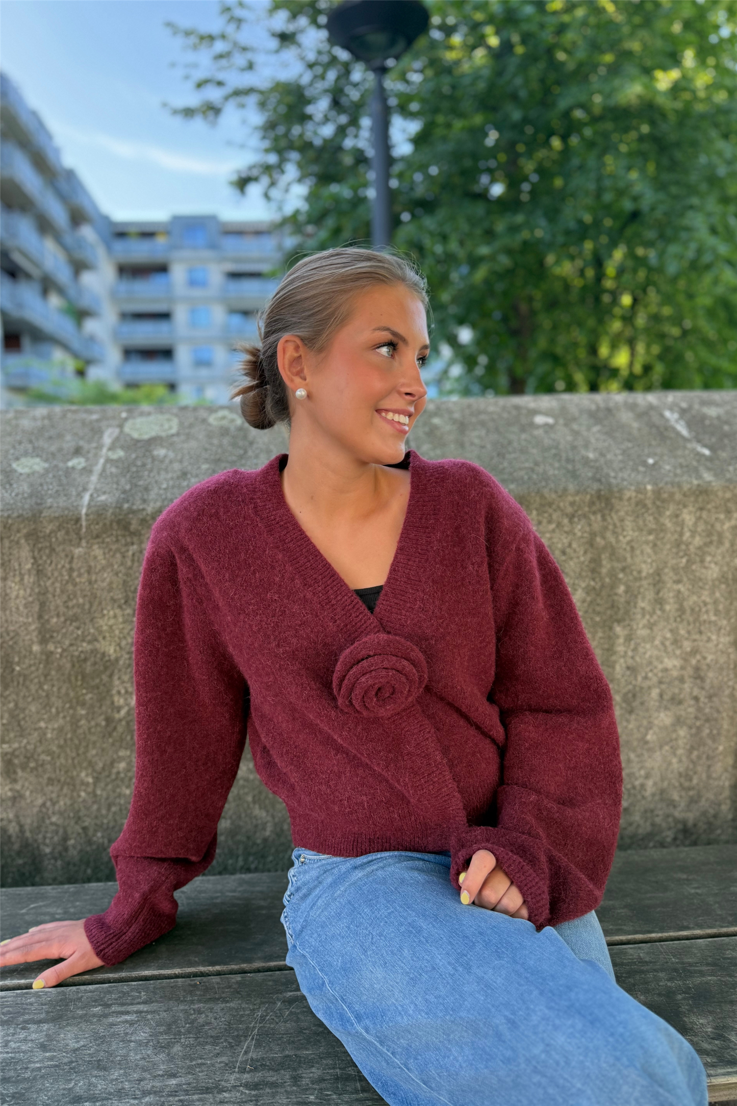 Knit Puffsleeve Cardigan Zinfandel