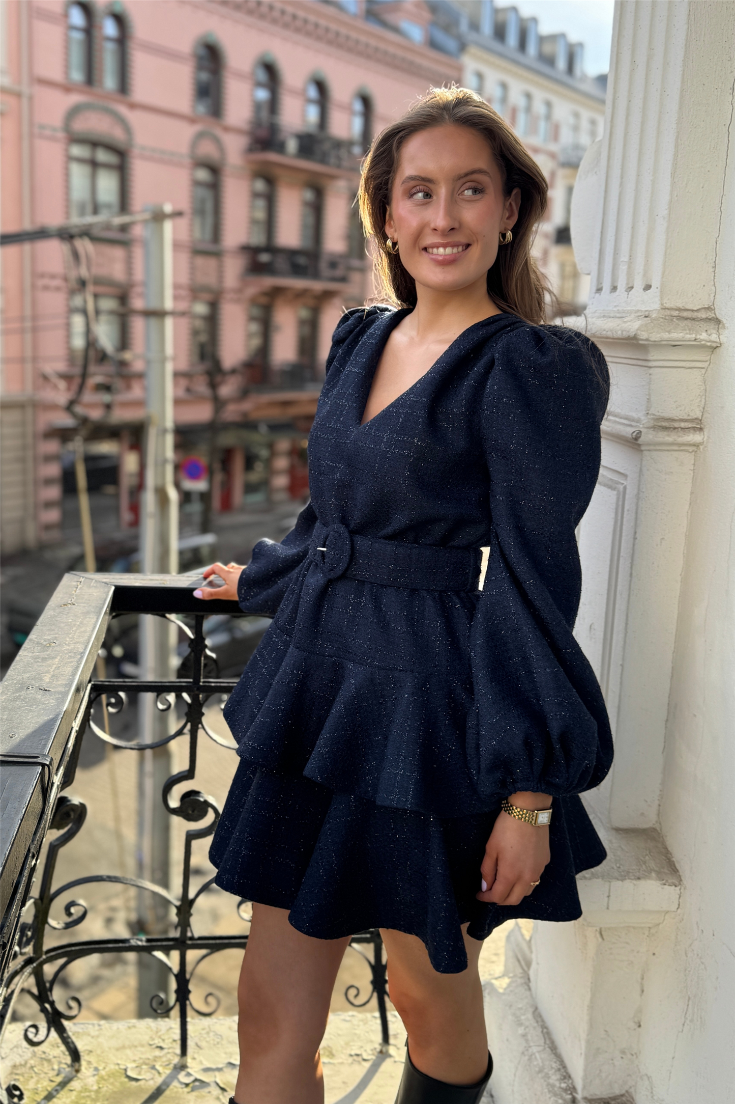 Wavy tweed dress Blå