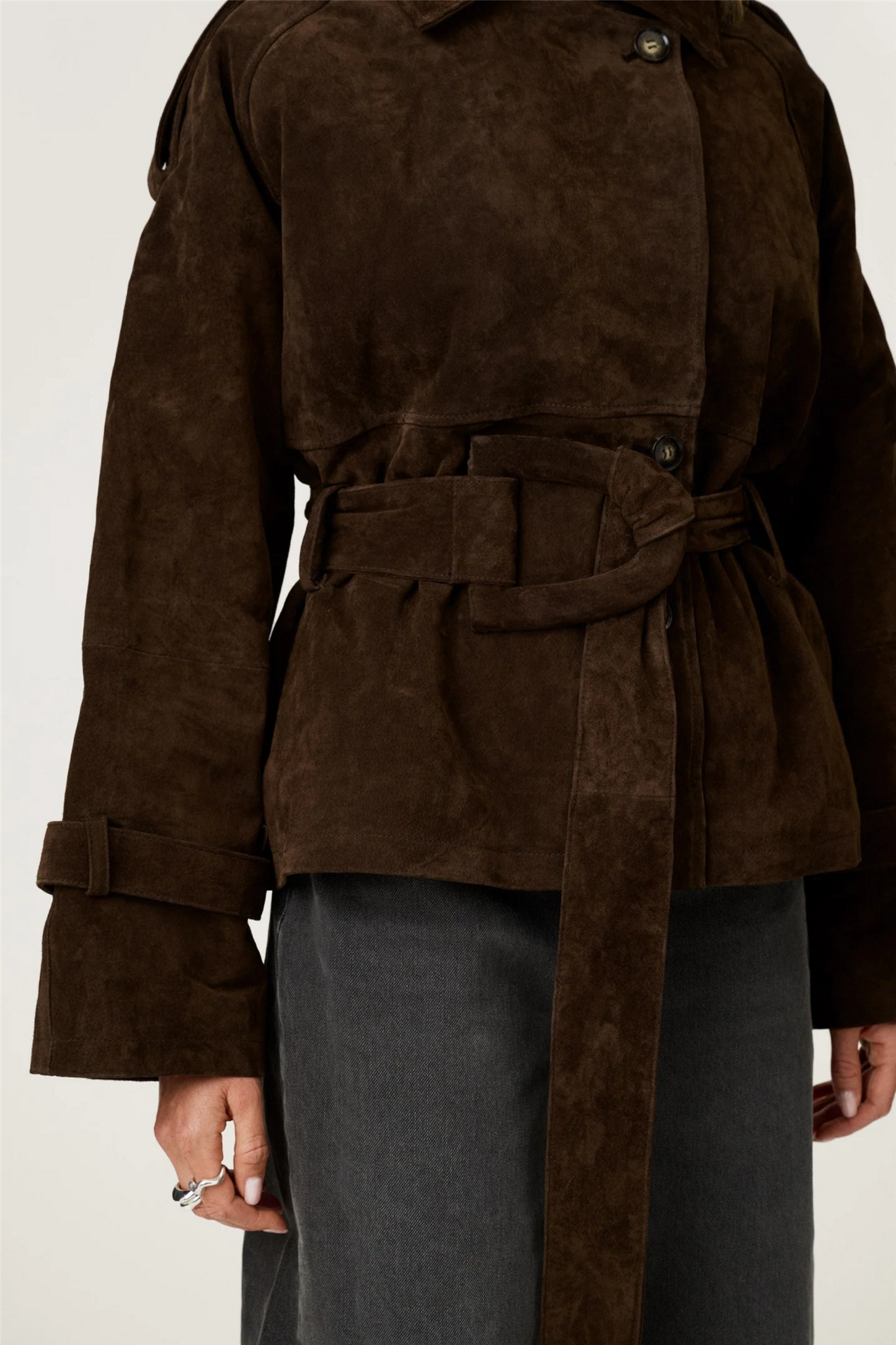 York Cropped Trench Coat Dark Brown