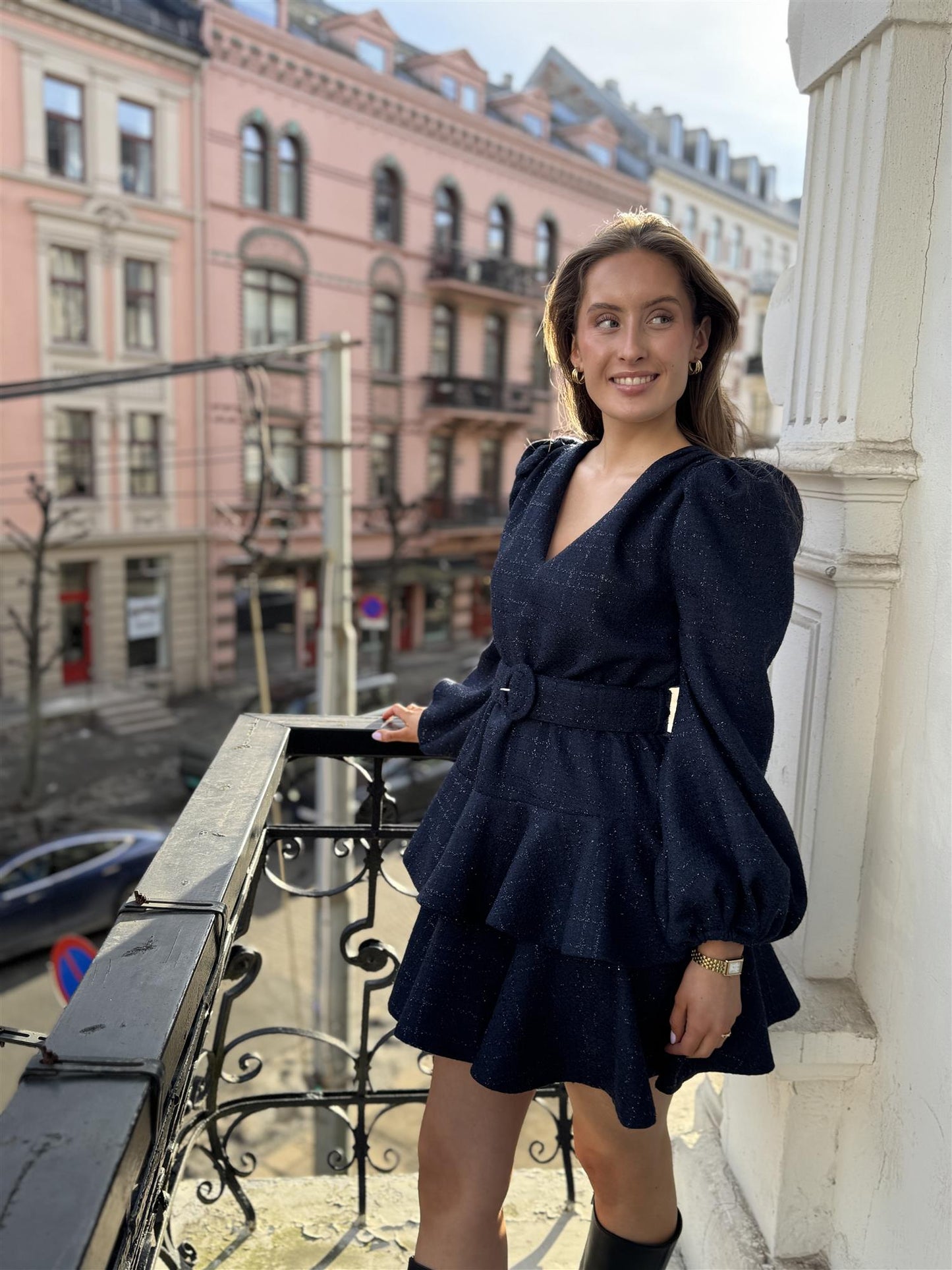 Wavy tweed dress Blå