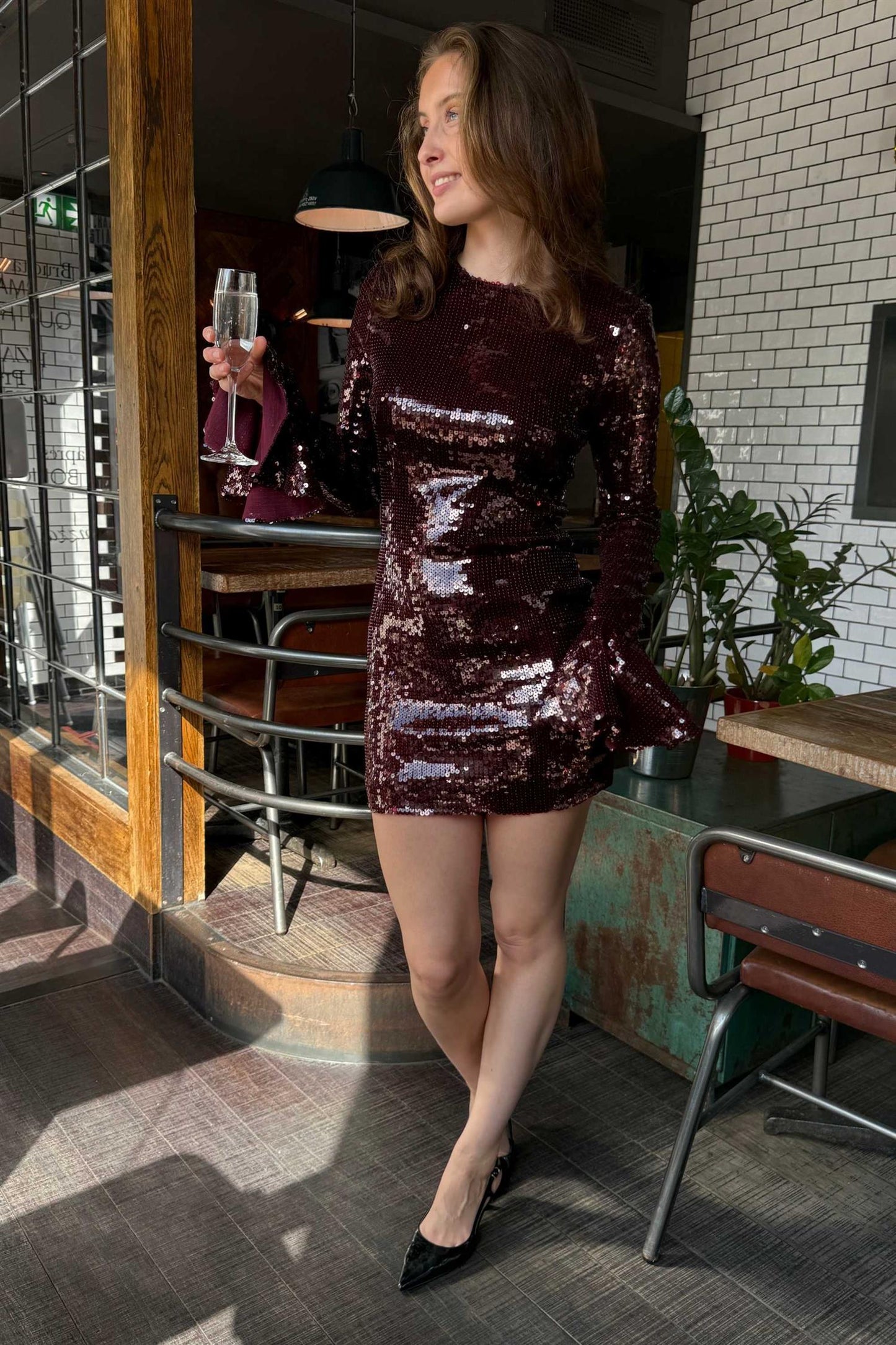 Sequins Ls Mini Dress Zinfandel