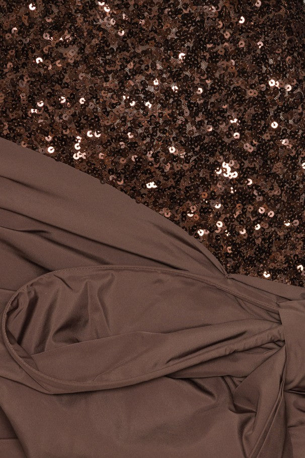 Sequins Bow Mini Dress Chicory Coffee