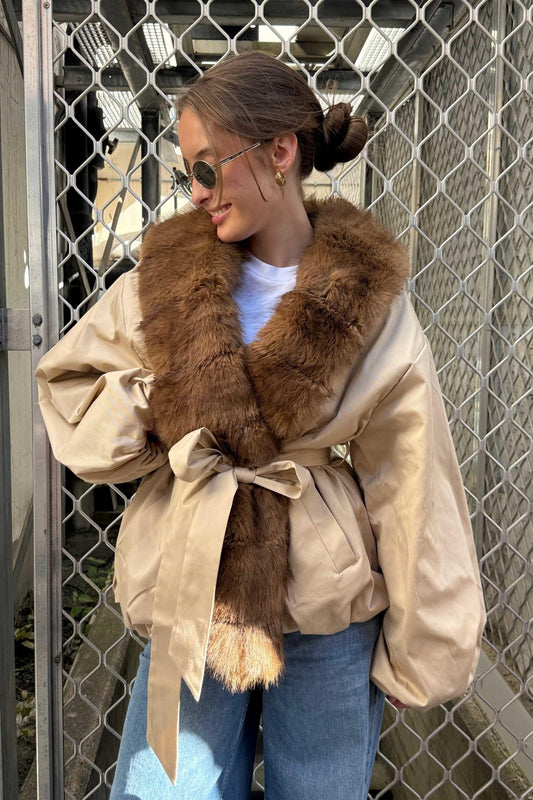 Faux Fur Collar Jacket Cement