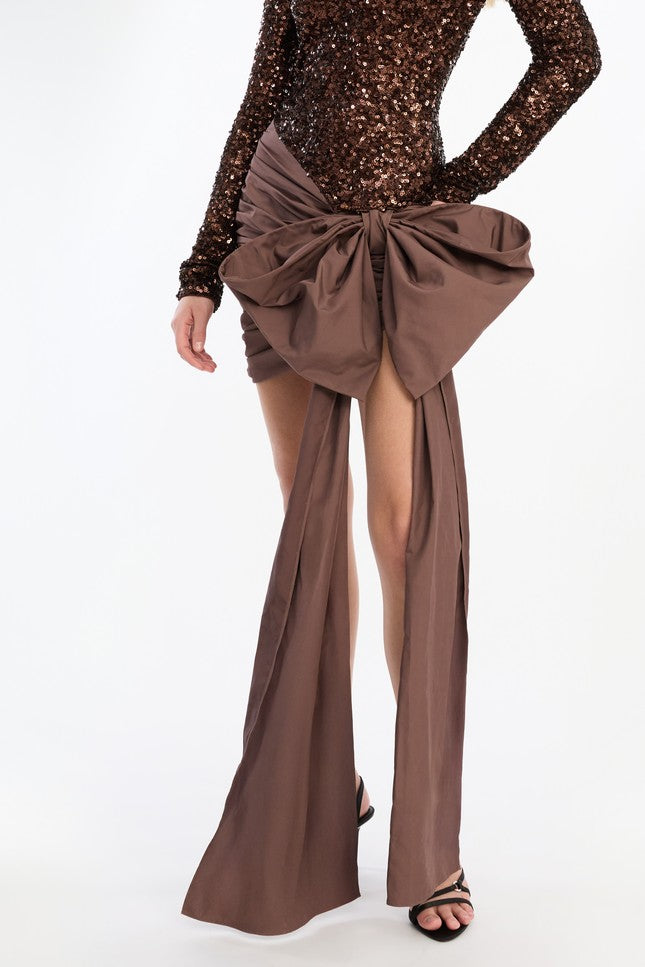Sequins Bow Mini Dress Chicory Coffee
