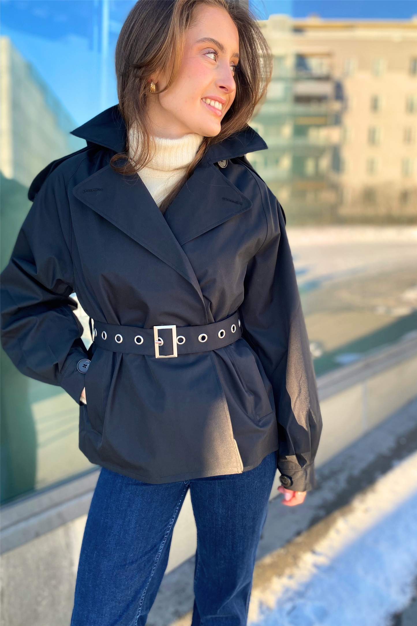 Duskregn Short Trench Coat New Black