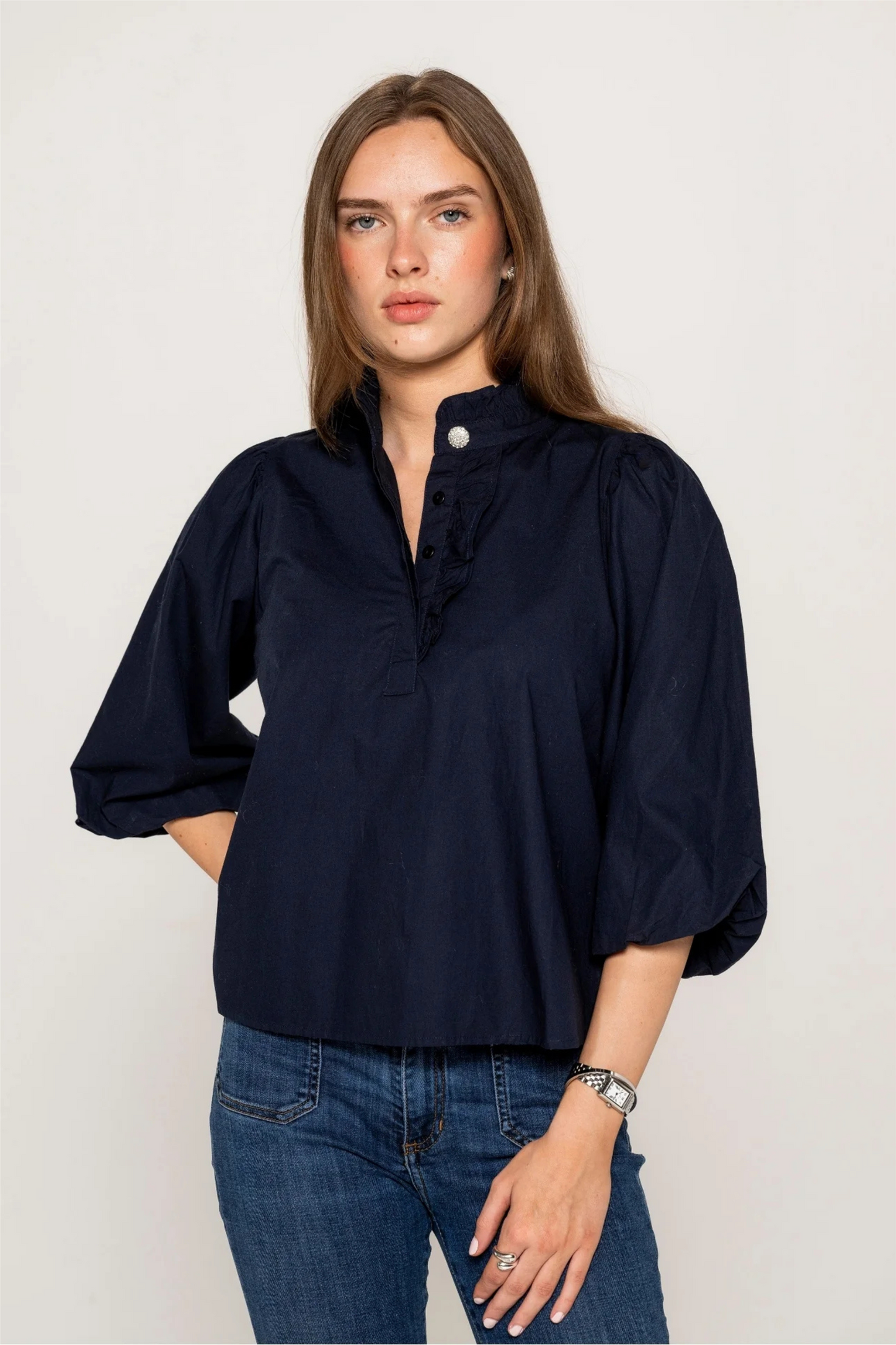 Ella Blouse Marine Poplin