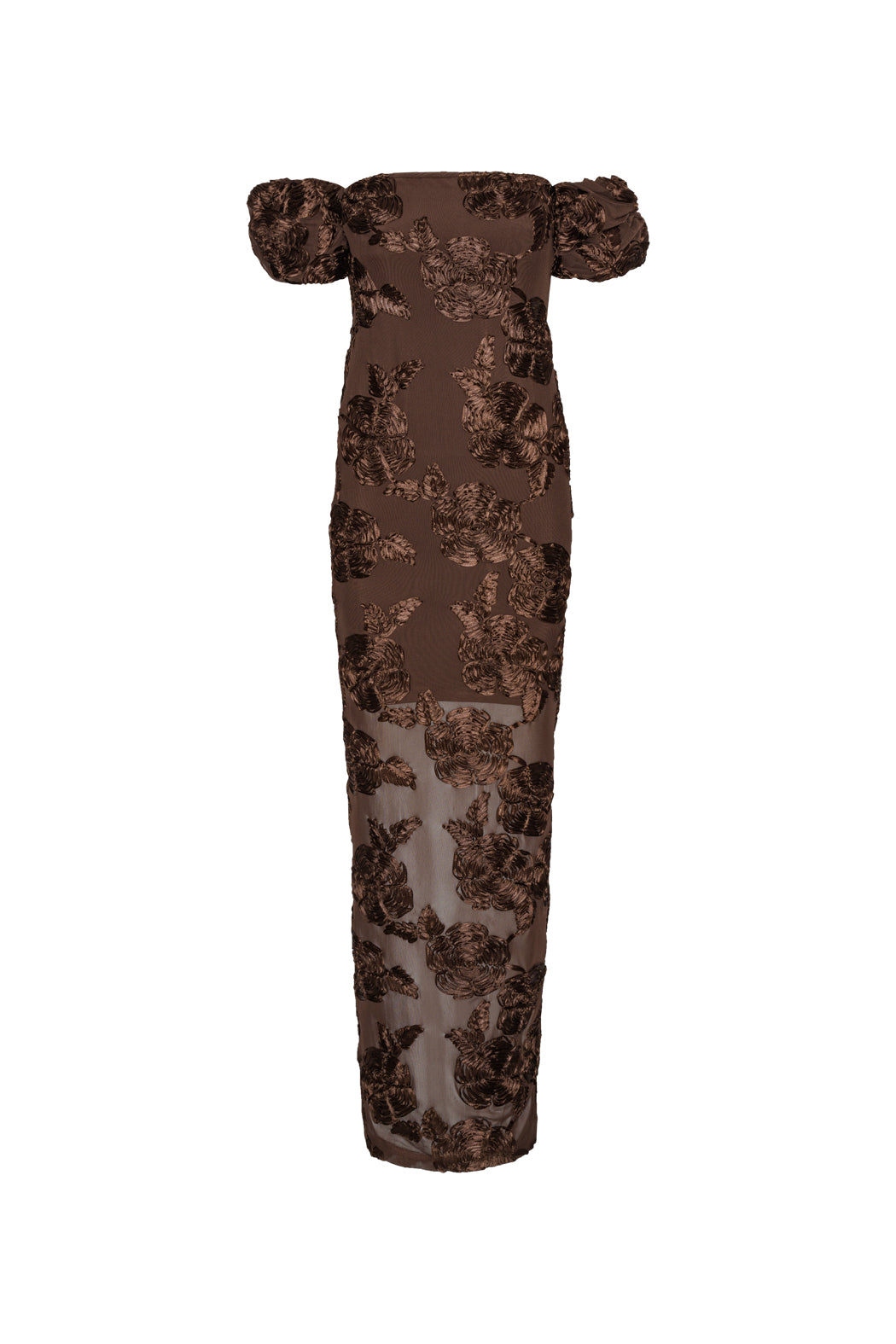 Flower Mesh Maxi Dress Chicory Coffee