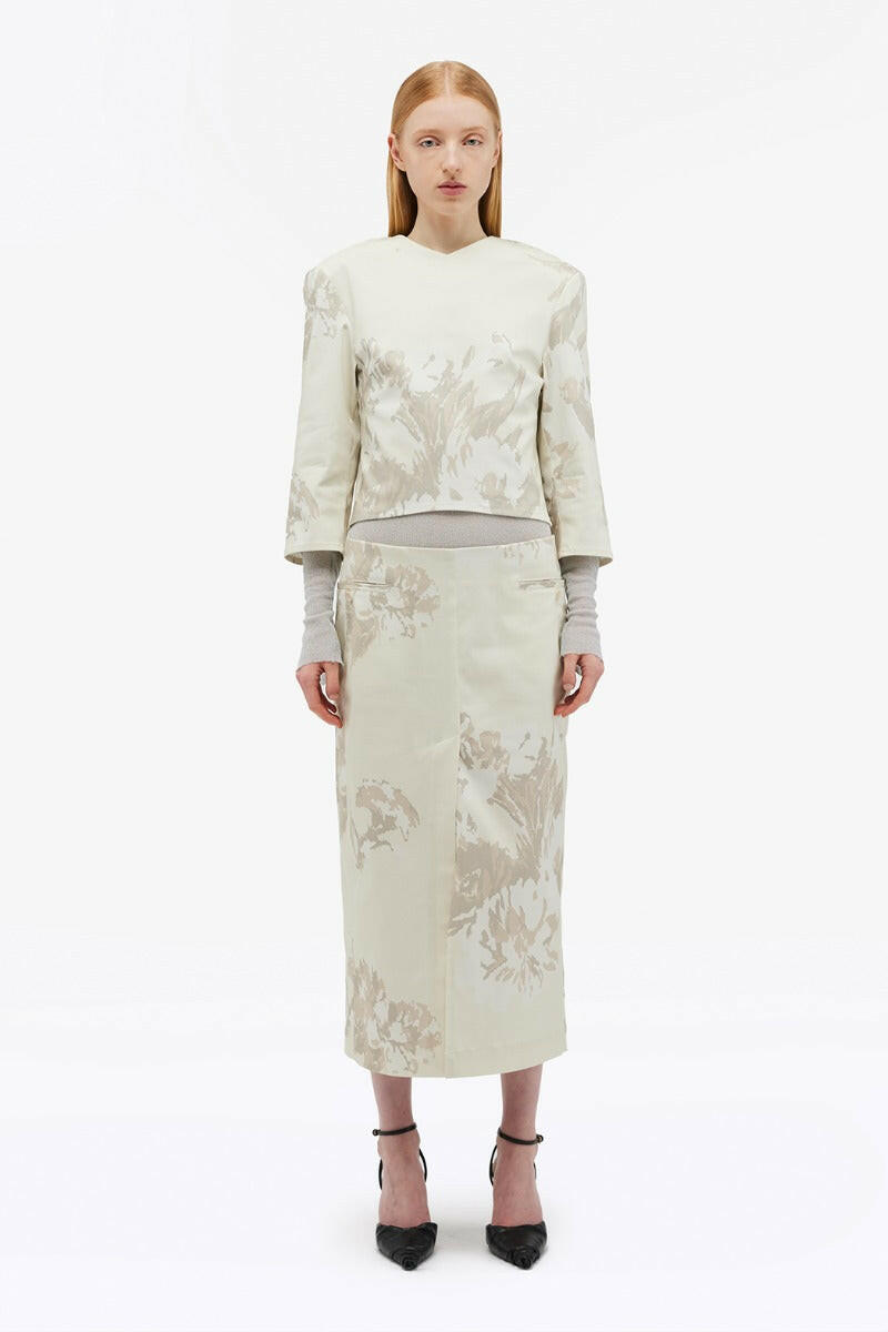 Floral Midi Skirt Flower Jacquard + Almond Milk Comb..