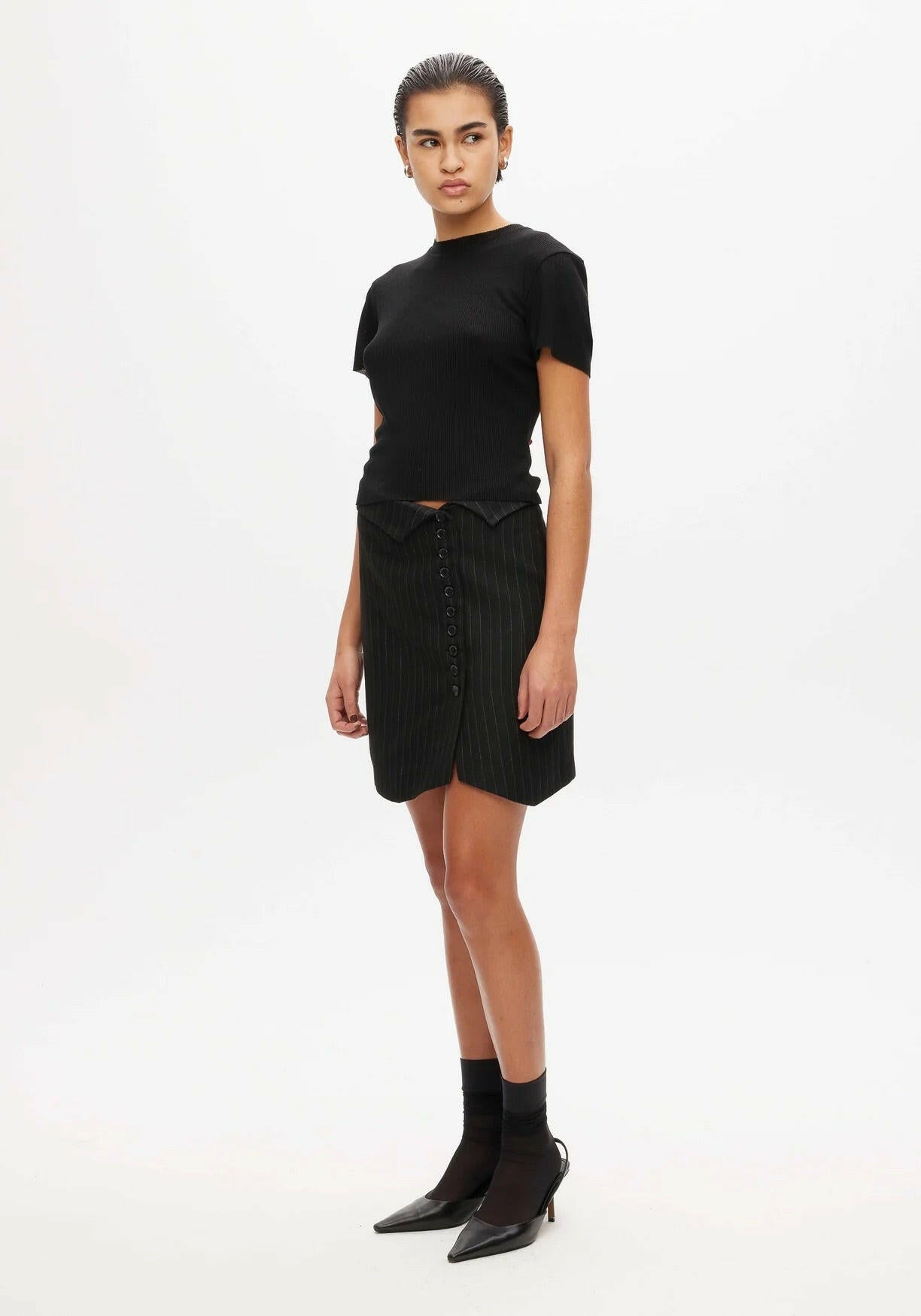 Short suiting skirt Black Pinstripe.