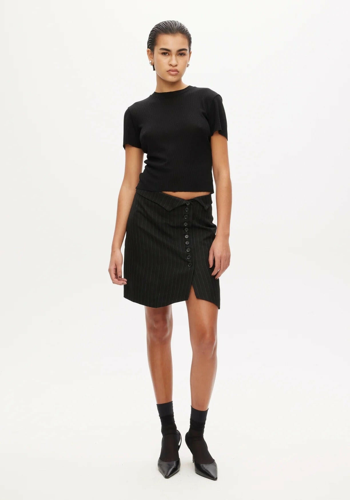 Short suiting skirt Black Pinstripe.