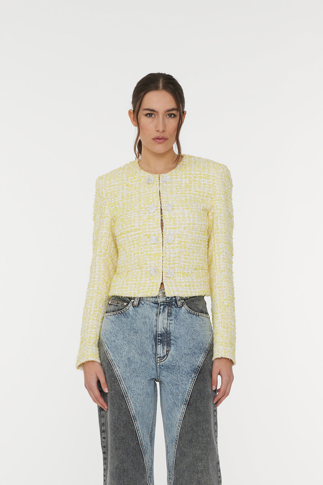 Boucle Cropped Jacket Pastel Yellow