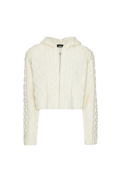 Knit Cable Zip Cardigan Egret