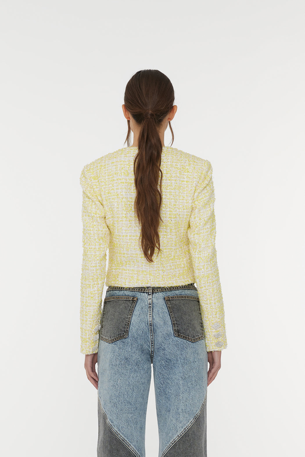 Boucle Cropped Jacket Pastel Yellow