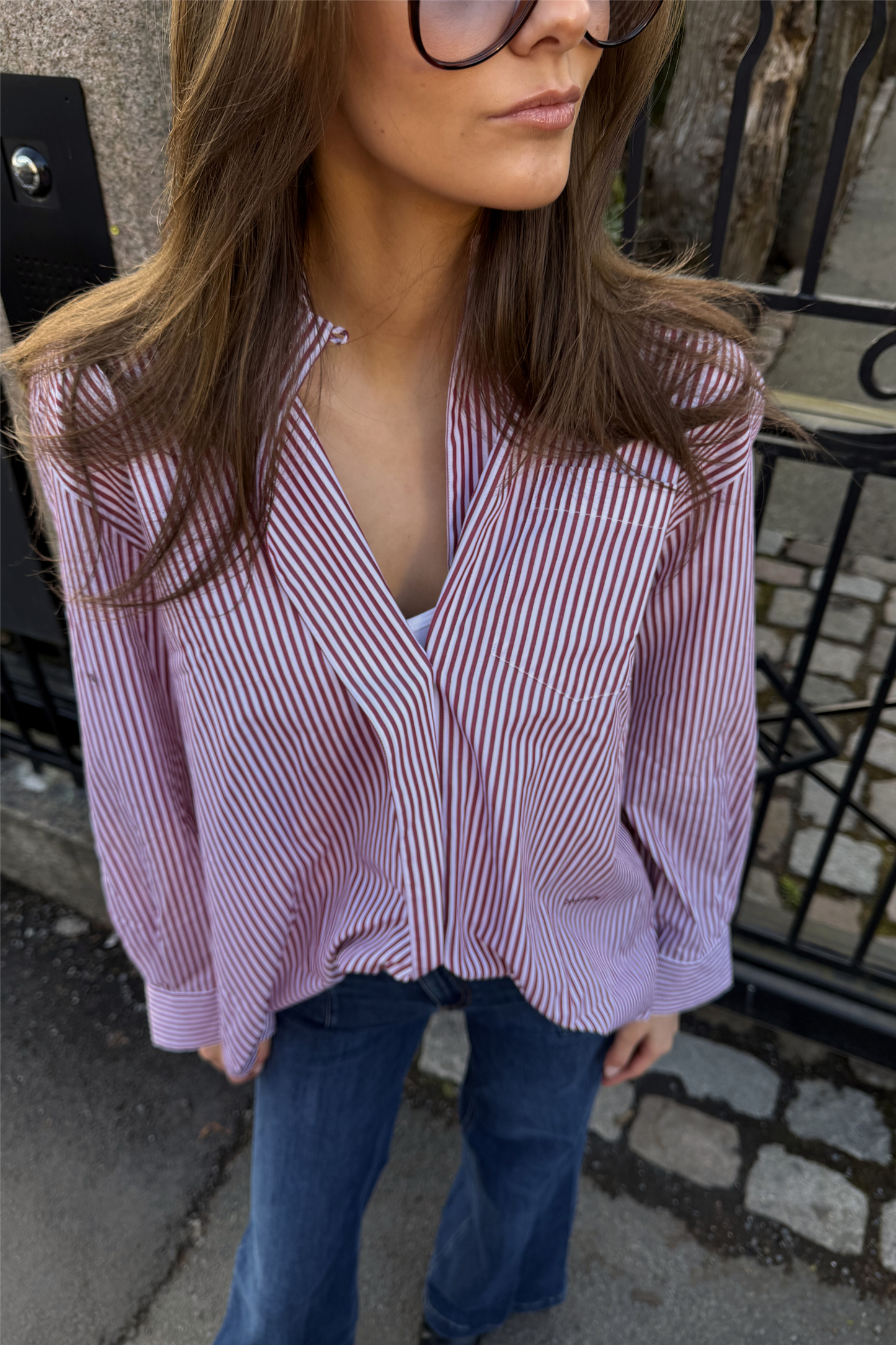 Asymmetric Shirt Red Stripe