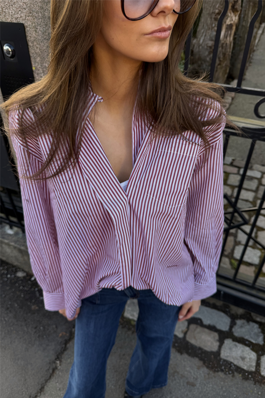 Asymmetric Shirt Red Stripe