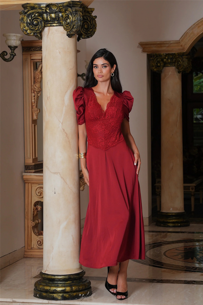Francis Lace Midi Dress Red