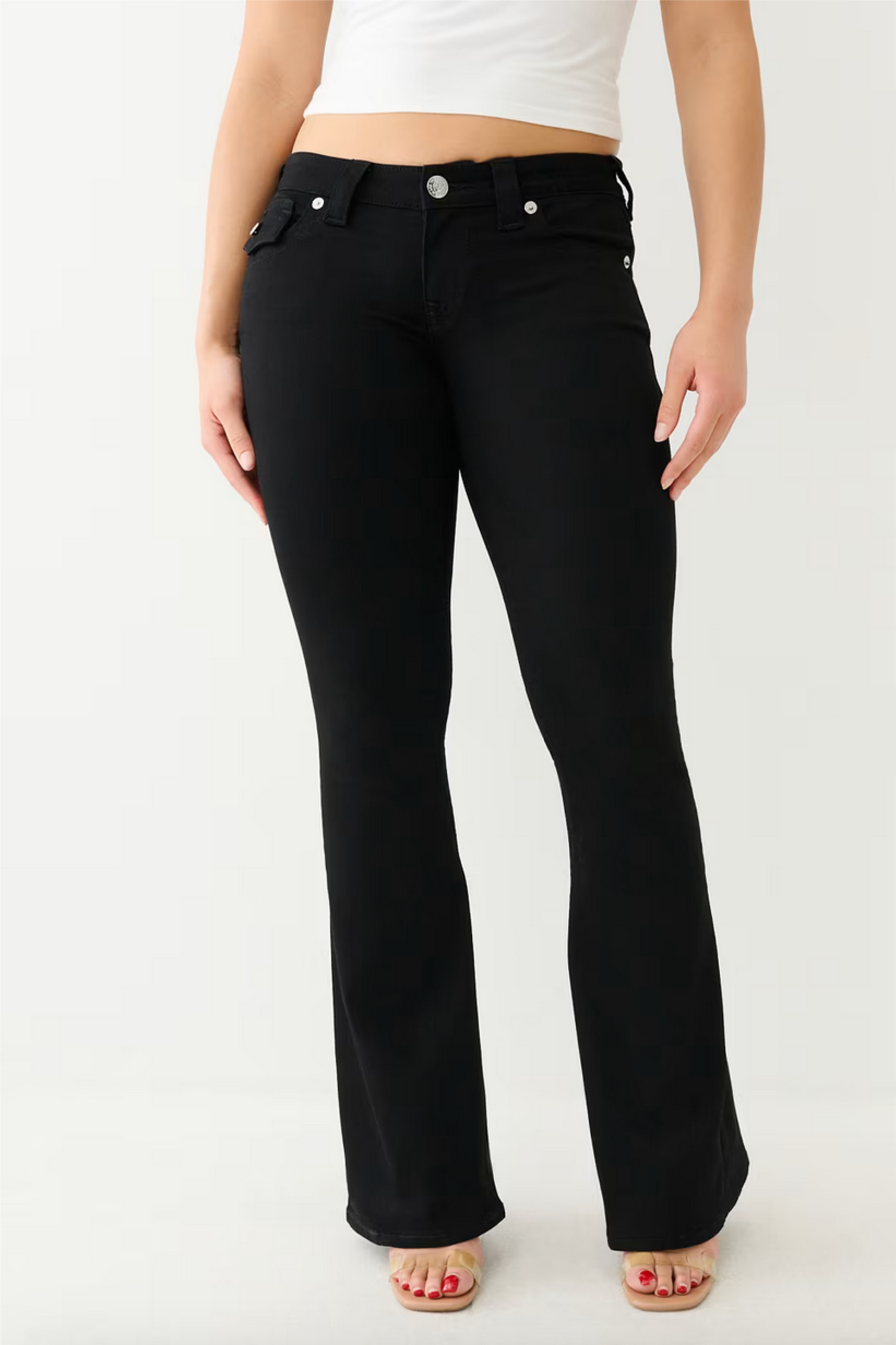 Joey Low Rise Flare Jean Black Body Rinse.