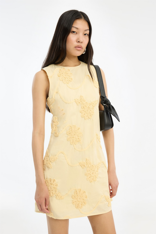 Flower Mini Flared Dress Italian Straw