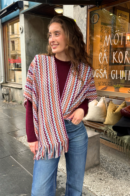Zig Zag Poncho Brown