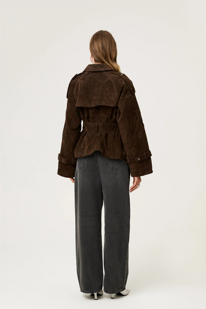 York Cropped Trench Coat Dark Brown