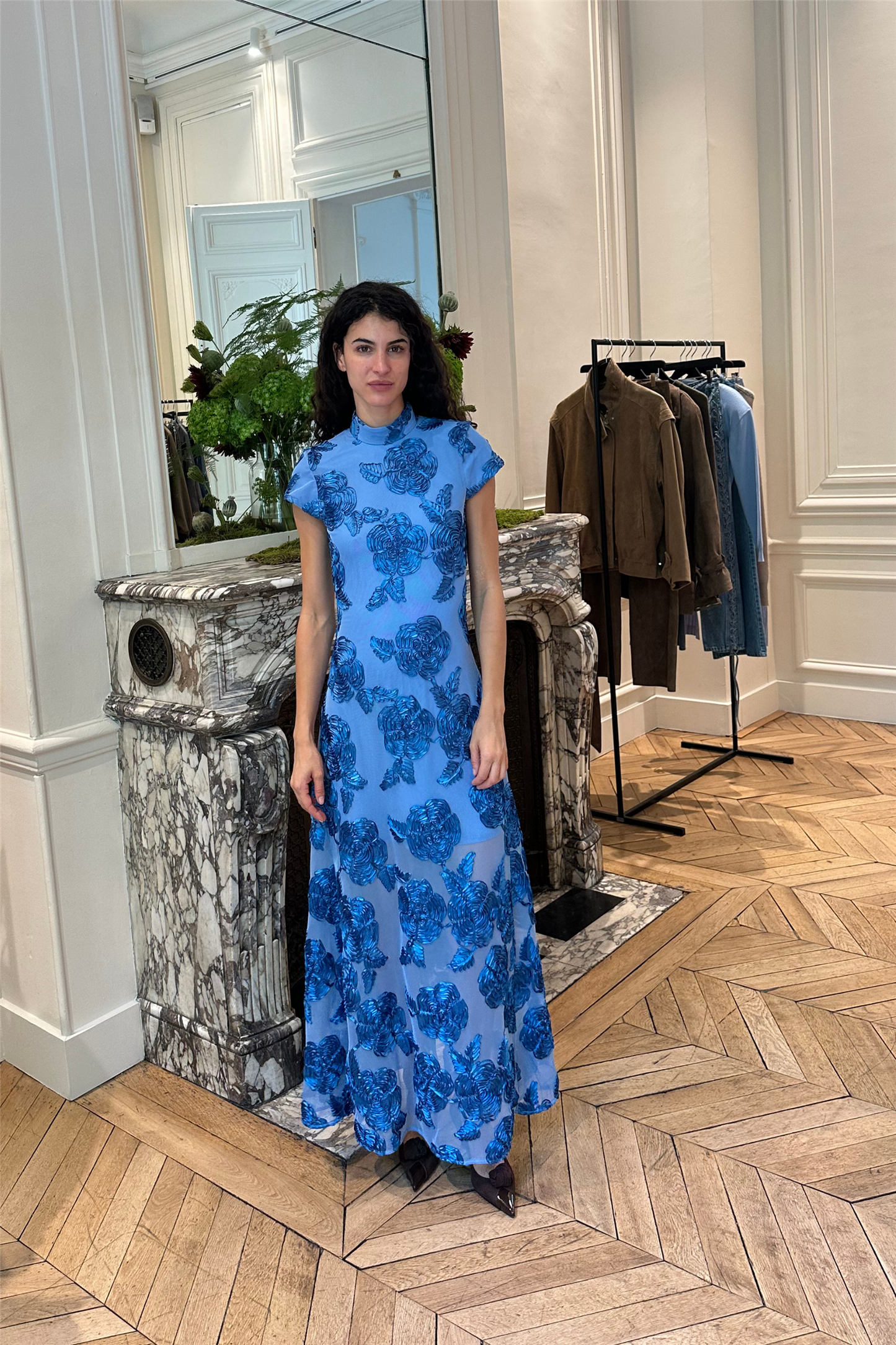 Mesh Capsleeve Maxi Dress Hydrangea (Blue)