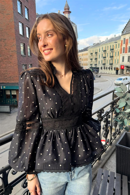 Aliah Dot Blouse Black Ivory Dots.