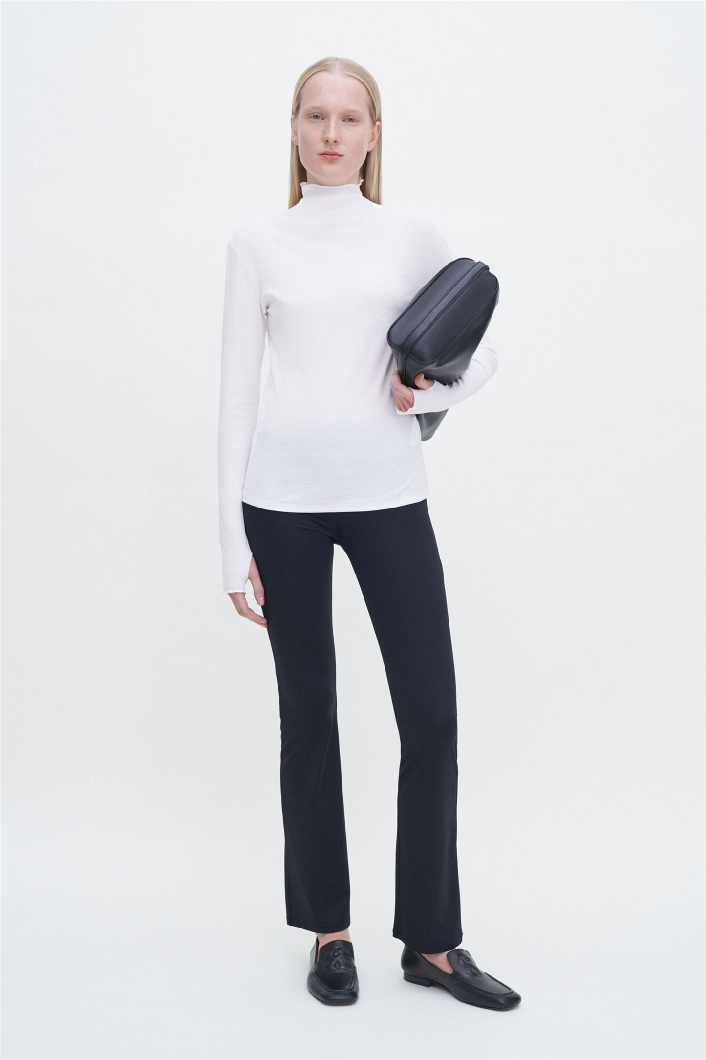 Rib mock neck top White