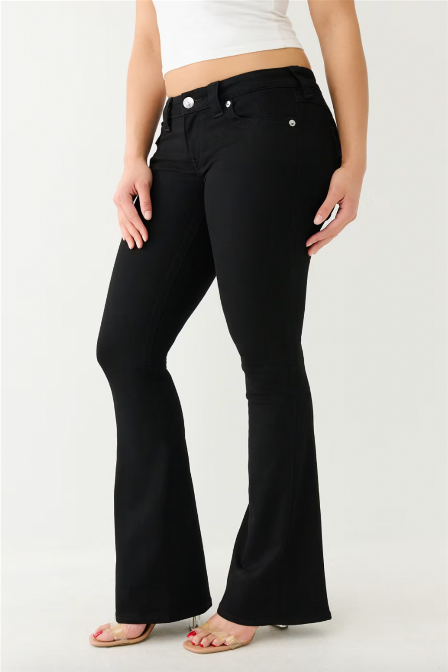 Joey Low Rise Flare Jean Black Body Rinse.