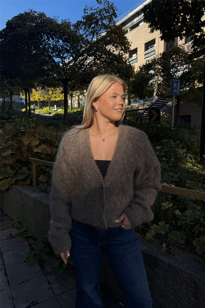 Fluffy Knit Cardigan Pine Bark