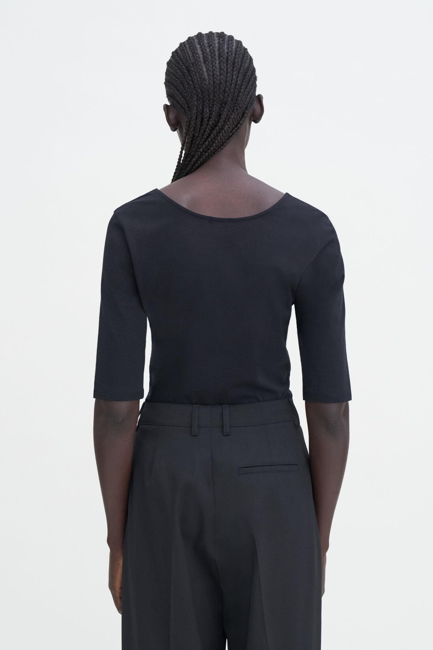 Cotton Stretch Scoop Neck Top Black