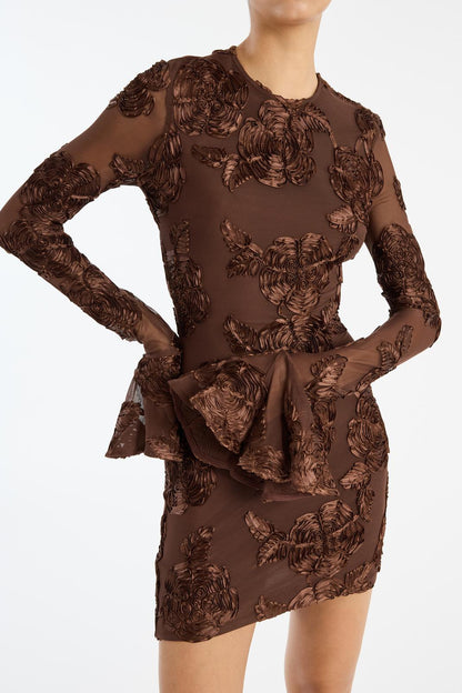 Flower Mesh Mini Dress Chicory Coffee