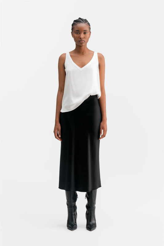 Hana Satin Silk Skirt Black