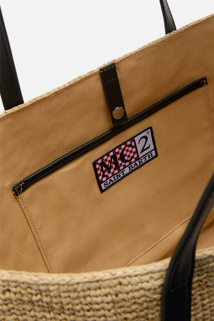 Raffia City Bag Black Embroidery