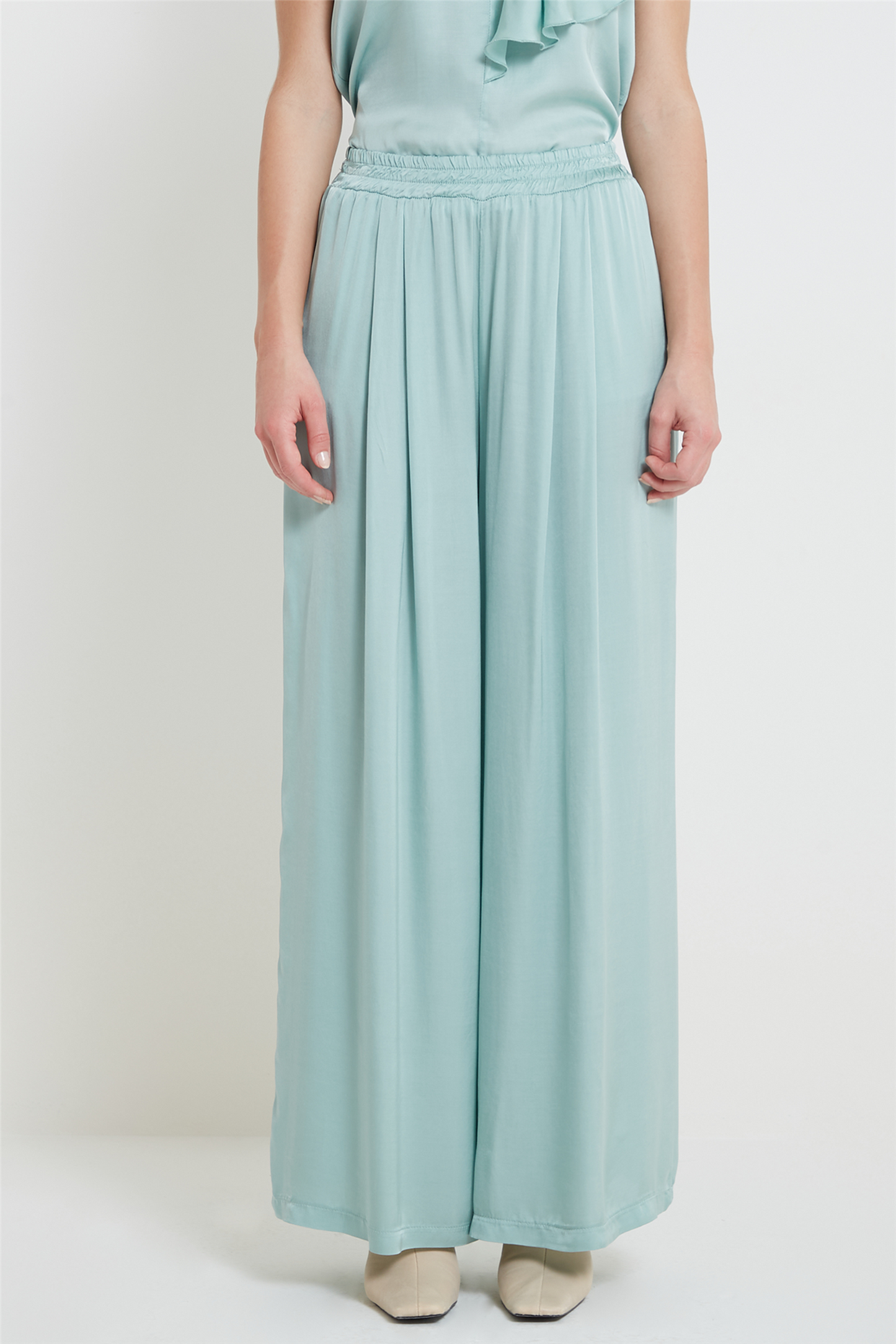 Wide Leg Satin Trousers Acqua