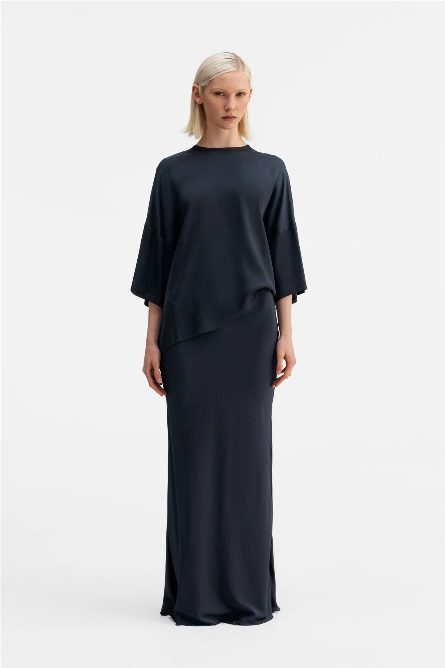 Thea Silk Tee Blue Grey