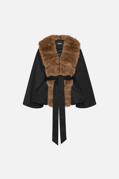 Faux Fur Collar Jacket Black.