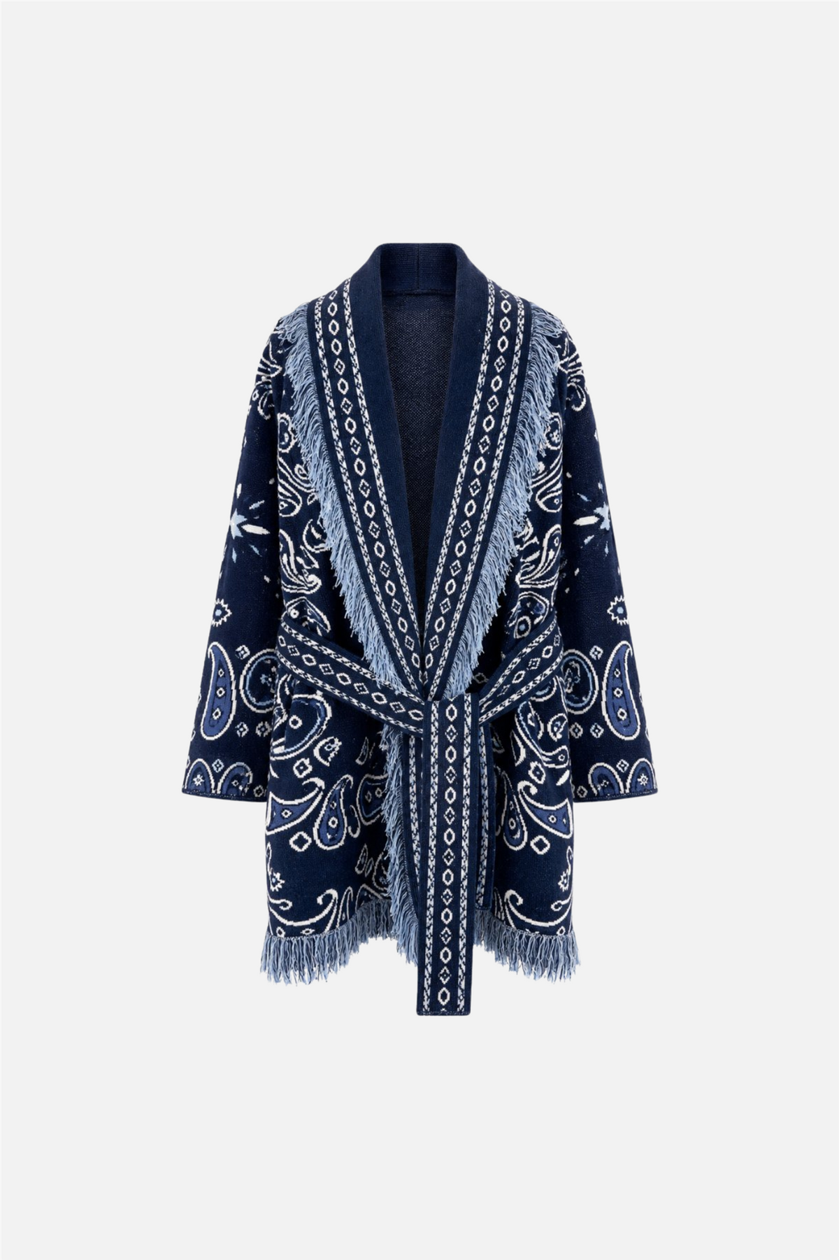 Long Fringed Paisley Jacket Navy.