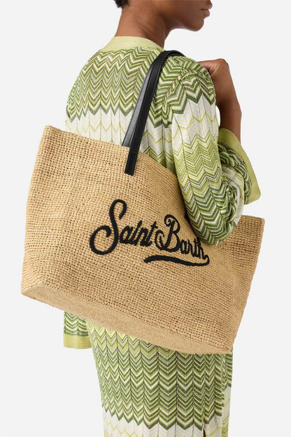 Raffia City Bag Black Embroidery