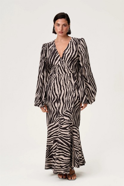 Portofino Maxi Dress Brown Zebra.