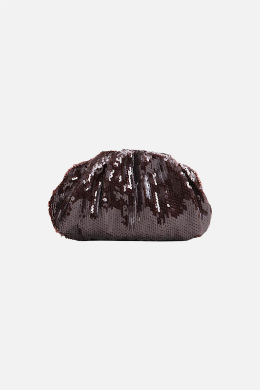 Sequin Clutch Bag Dark Brown.