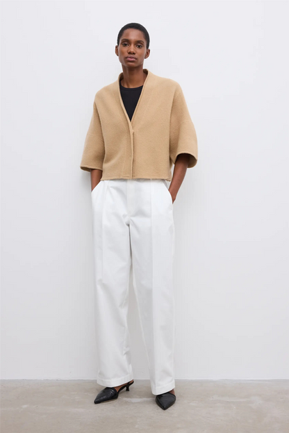 Short Wool Cardigan Camel
