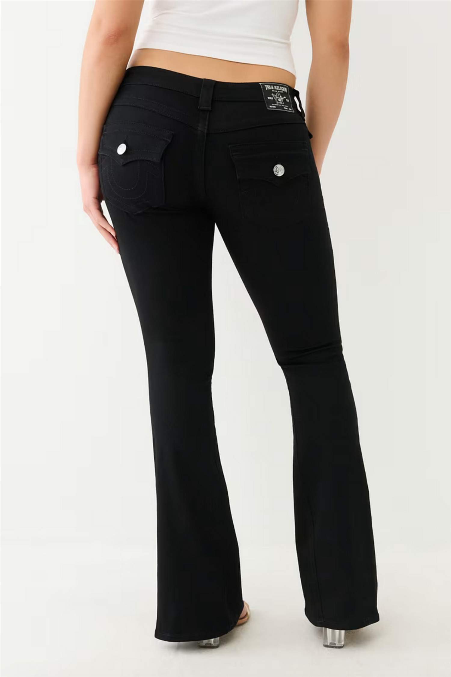 Joey Low Rise Flare Jean Black Body Rinse.