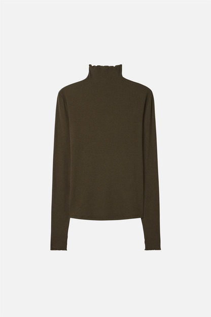 Rib mock neck top Dark Khaki Green