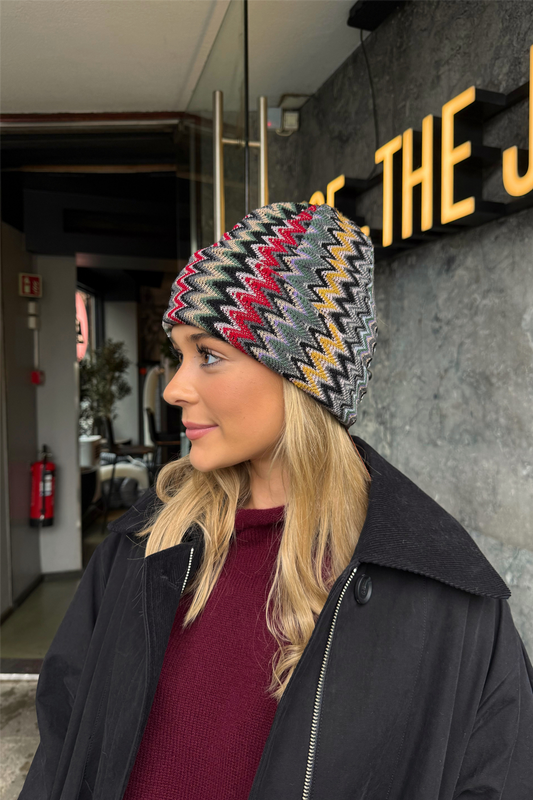 Zigzag Knit Beanie Brown