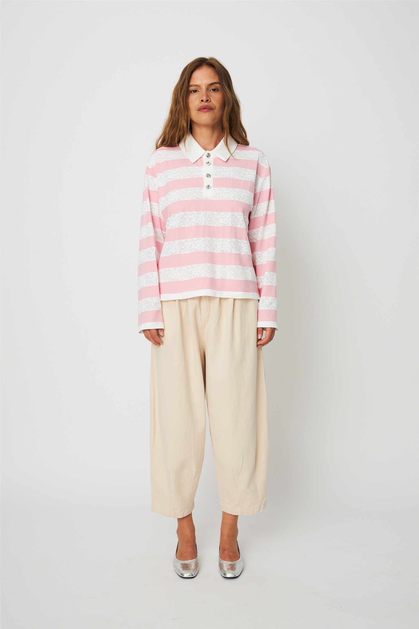 Beacras Blouse Rose Creme Stripe