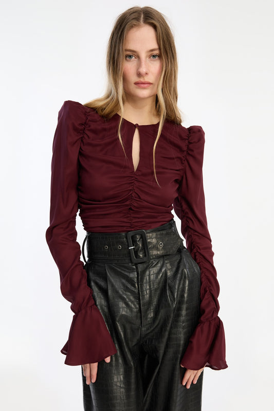 Chiffon Ruched Ls Top Zinfandel