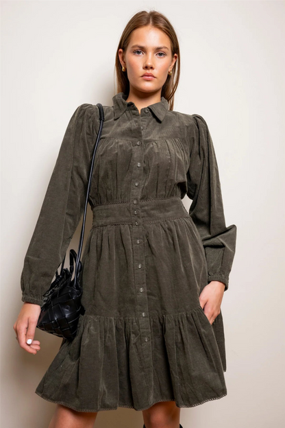 Vicky Dress Dark Forest Corduroy